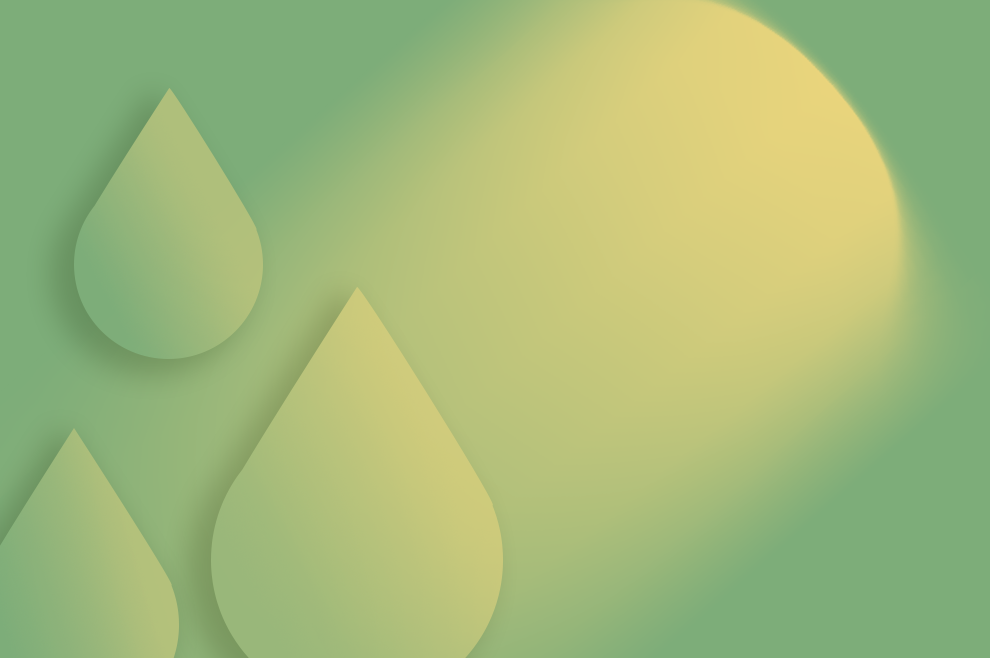 Graphic of water drops on a green background with a yellow aura illuminating them, an efficient system that is easy on your pockets.