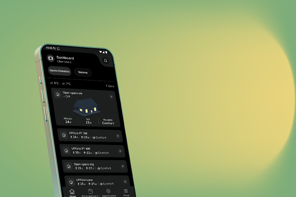 Téléphone avec application Clivet eye, vous pouvez gérer l’unité et la consommation directement depuis votre smartphone
